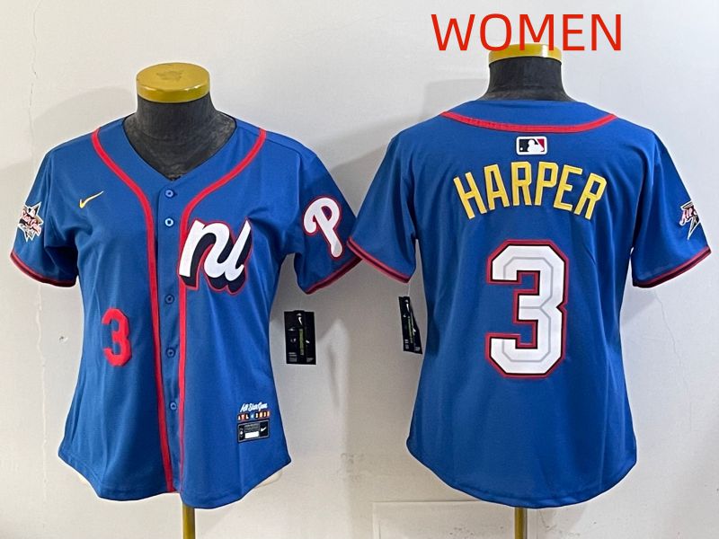 Women 2025 Philadelphia Phillies #3 Harper Blue All star Nike MLB Jersey style 05